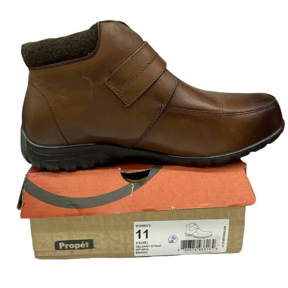 Propet Brown Delaney Water Resistant Leather Ankle Boots Women's size 11 XX Wide